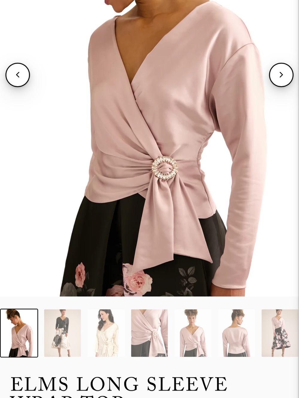 Muse Blush Wrap-Front Long Sleeve Top with Decorative Ring